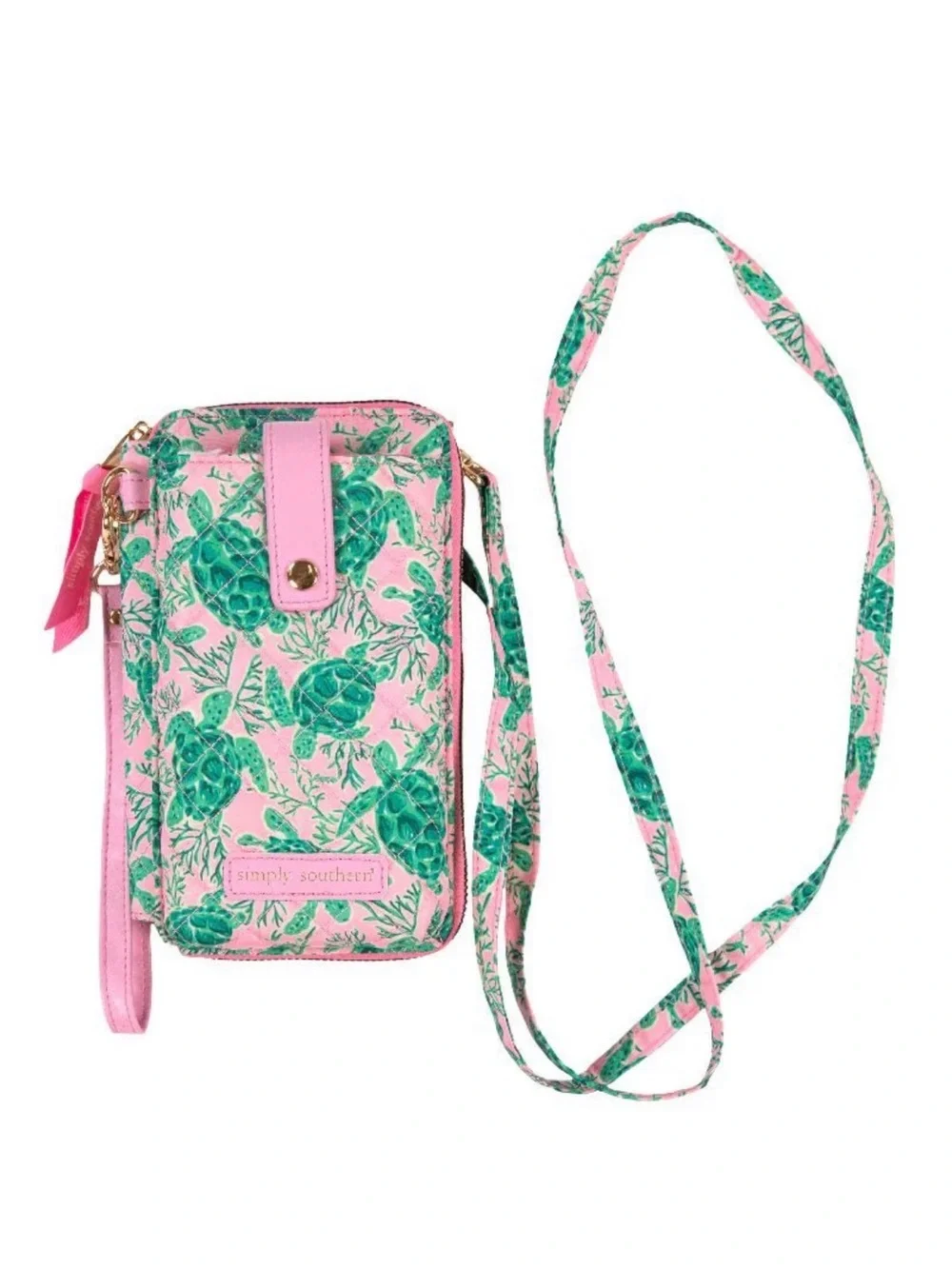 Simply Southern | Pink Quilted Sea Turtles Snap Crossbody Purse | One Size
